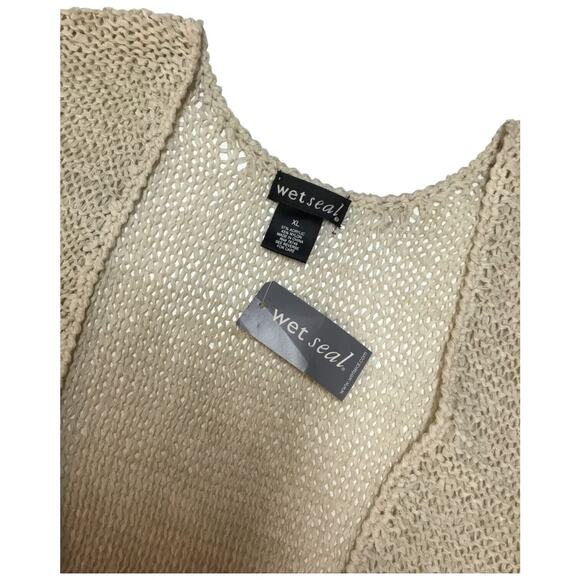 New Wet Seal Sweater Vest Womens XL Fringe Crochet Boho Festival Hippie Oatmeal - Picture 3 of 10